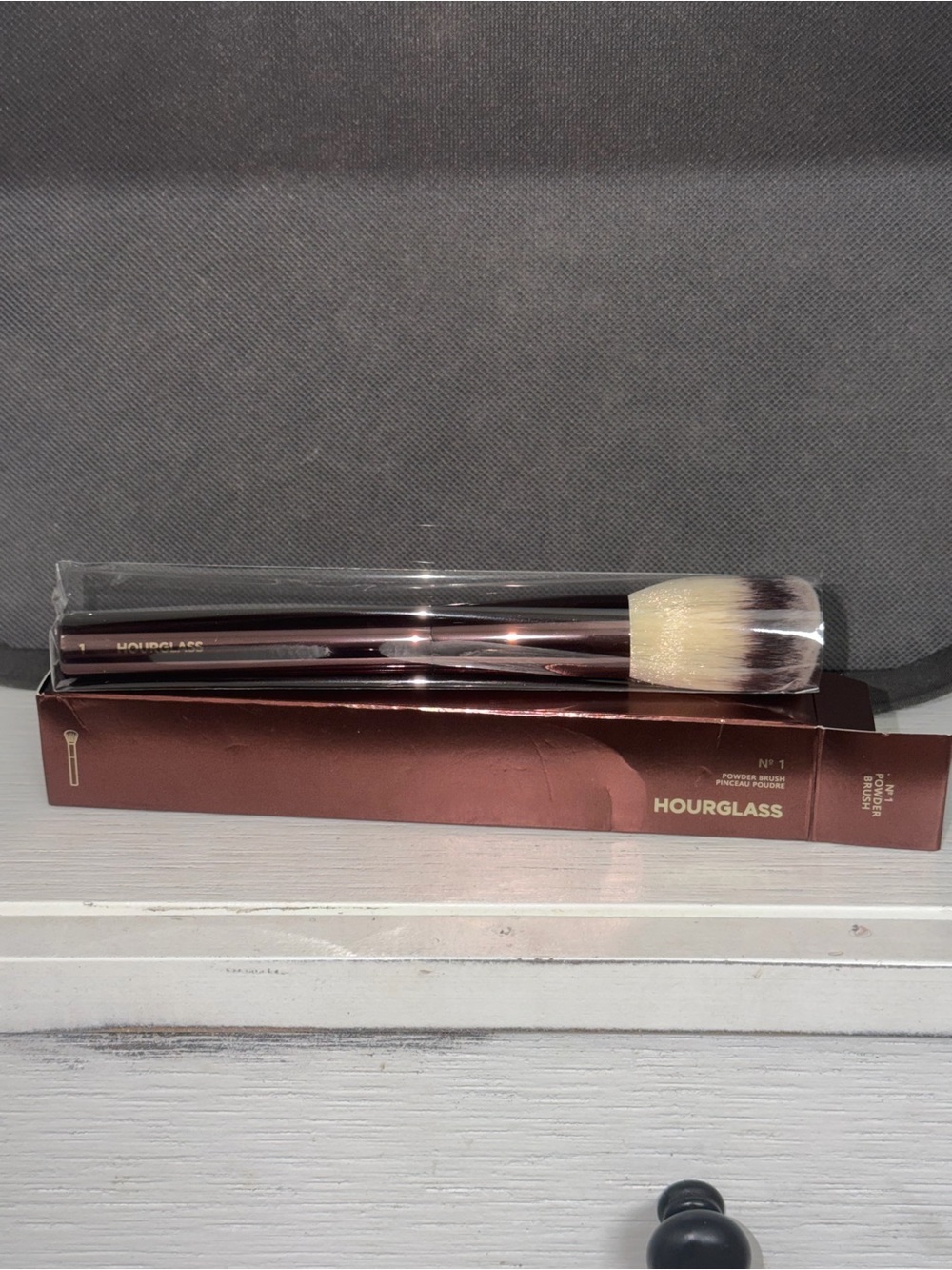 Hourglass Powder Brush in Metallic Brown with White-Tipped Bristles